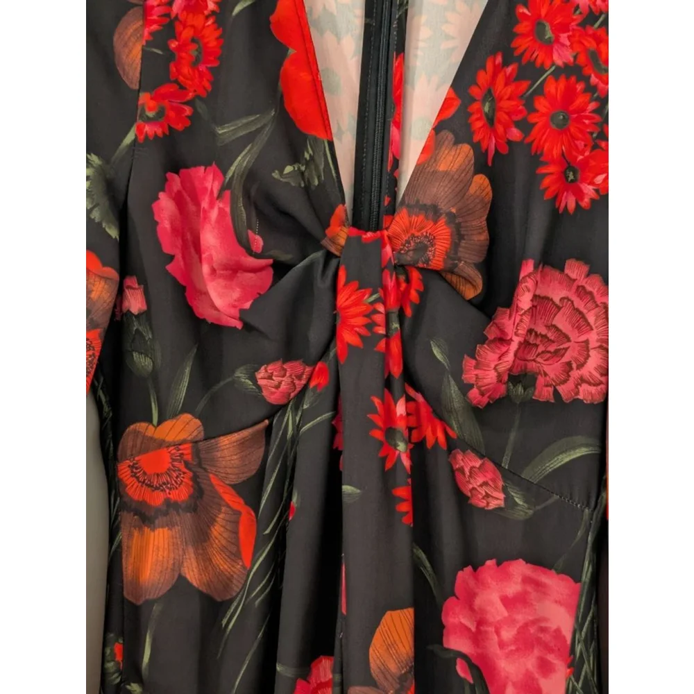 Women's Pearl by Lela Rose Black Red Floral Maxi Dress Size 2 - Picture 3 of 9